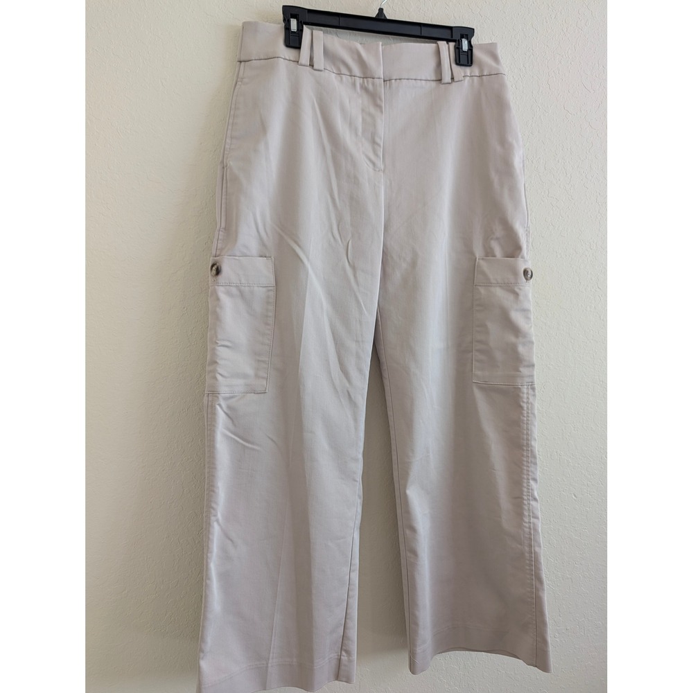 Chicos Cargo Pants Womens 1.5R 10R Tan Beige Straight Leg Cotton Blend Stretch